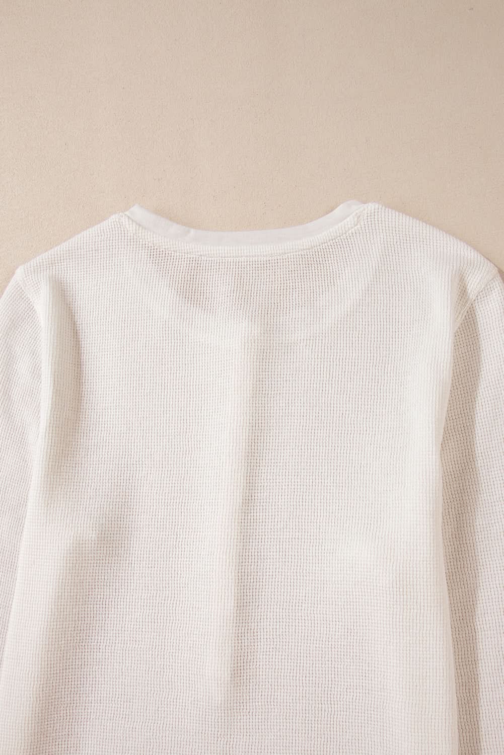 White Solid Color Waffle Half Button Long Sleeve Top - Love Salve